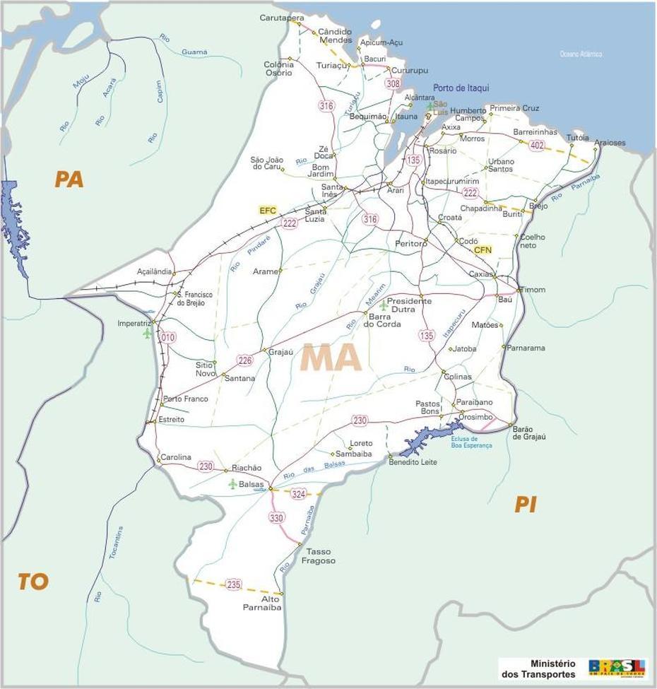 Maranhao State, Federal Highway Map, Brazil, Amarante Do Maranhão, Brazil, Santa Catarina Brazil, Mato Grosso Brazil