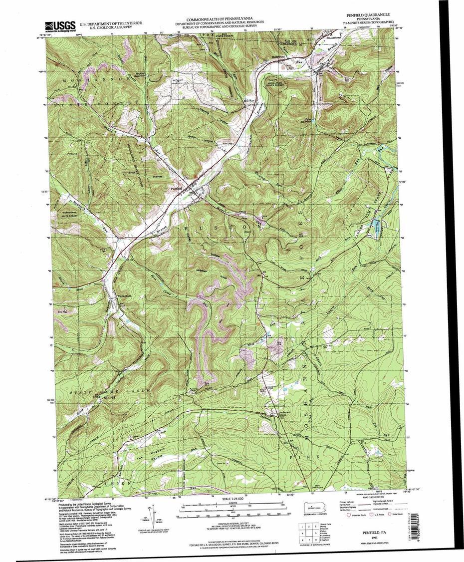 Penfield Topographic Map 1:24,000 Scale, Pennsylvania, Penfield, United States, Penfield Pa, Penfield High School