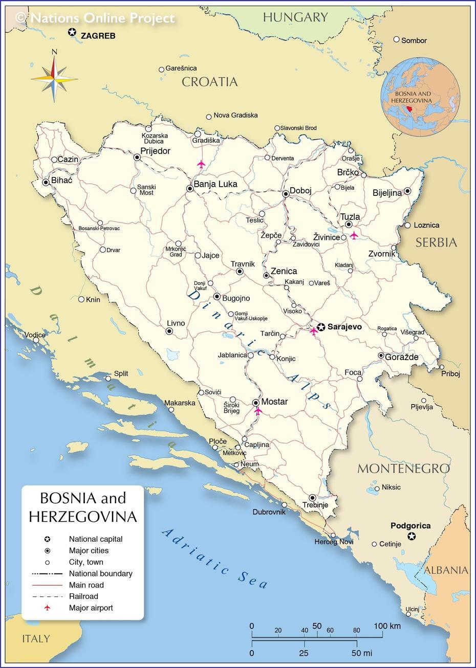 Political Map Of Bosnia And Herzegovina – Nations Online Project, Jajce, Bosnia And Herzegovina, Bosanska  Krajina, Bosnia Nature
