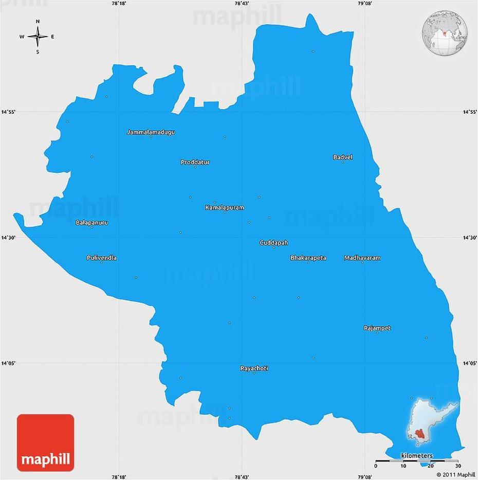 Political Simple Map Of Cuddapah, Single Color Outside, Cuddapah, India, Andhra Pradesh  Tourism, Ramakrishna  Mission