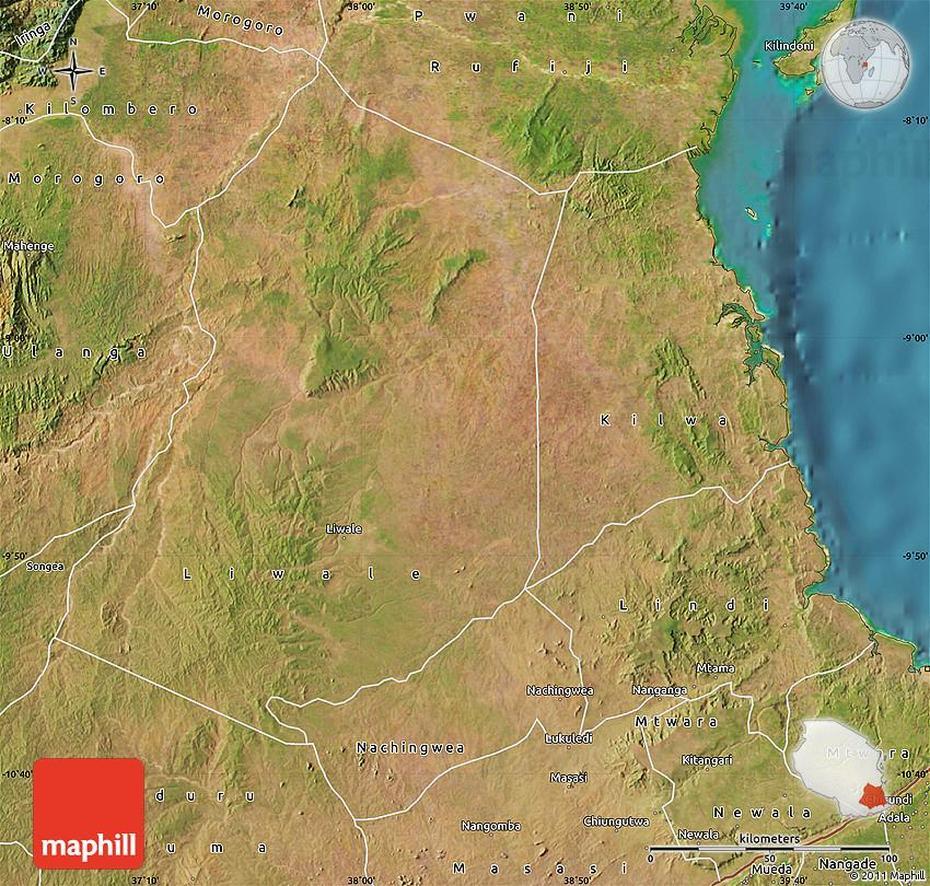 Satellite Map Of Lindi, Lindi, Tanzania, Kilwa Africa, Tanzania Physical