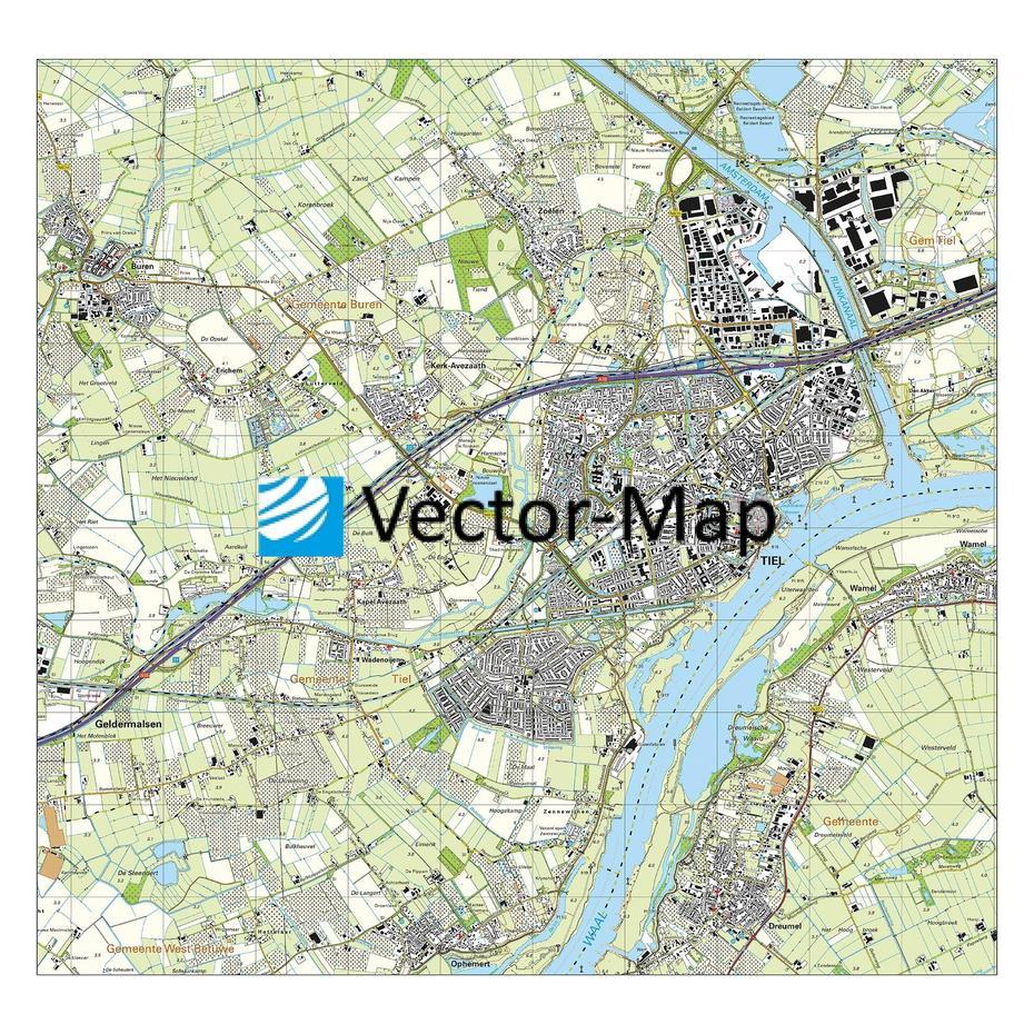 Topografische Kaart Tiel | Vector-Map De Online Kaarten Shop!, Tiel, Netherlands, Beautiful Netherlands, Groningen Netherlands