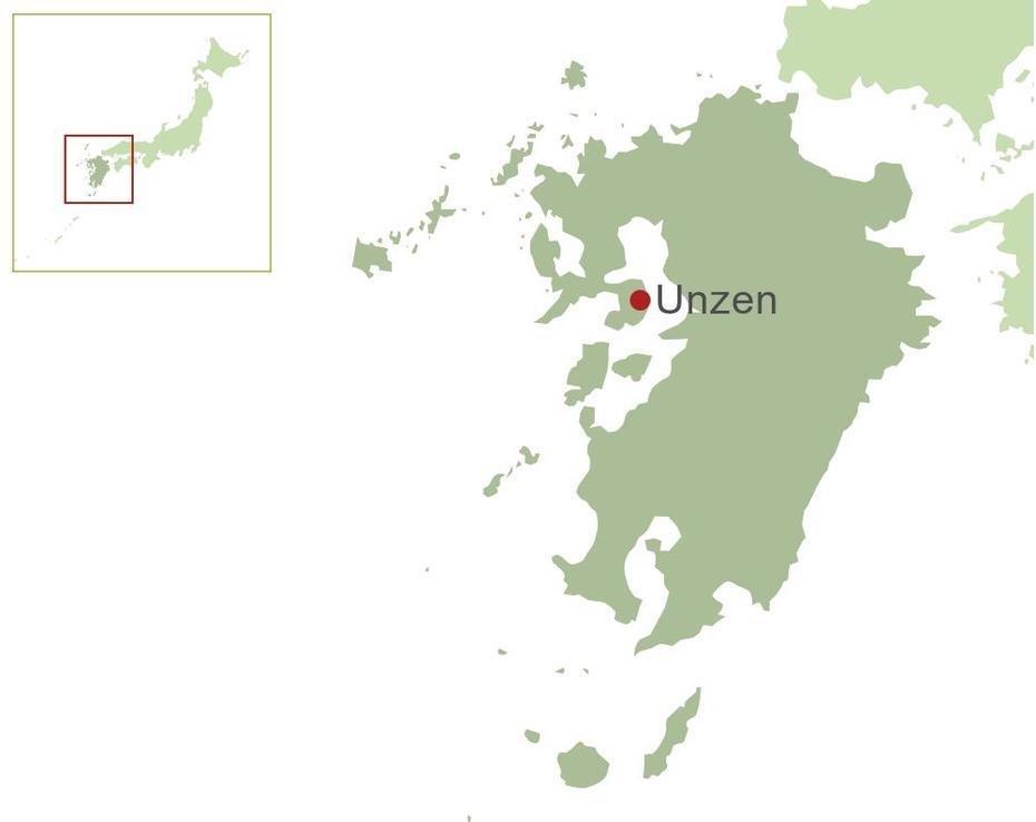 Unzen Map, Unzen, Japan, Mt Unzen, Mount Unzen Eruption