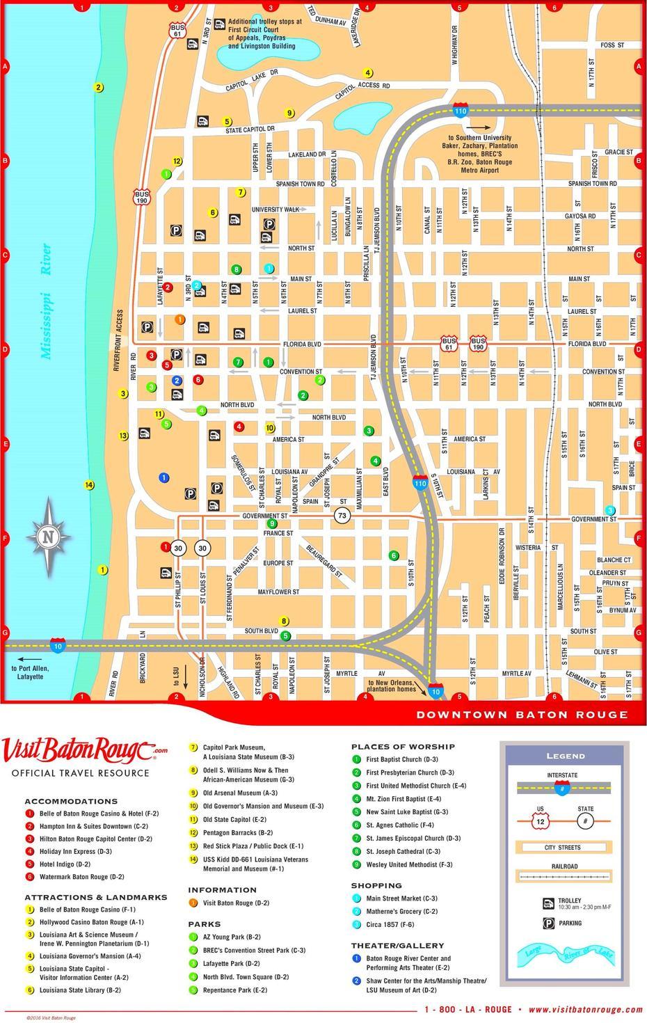 Baton Rouge Downtown Map, Baton Rouge, United States, Baton Rouge City, Louisiana State Capitol Building
