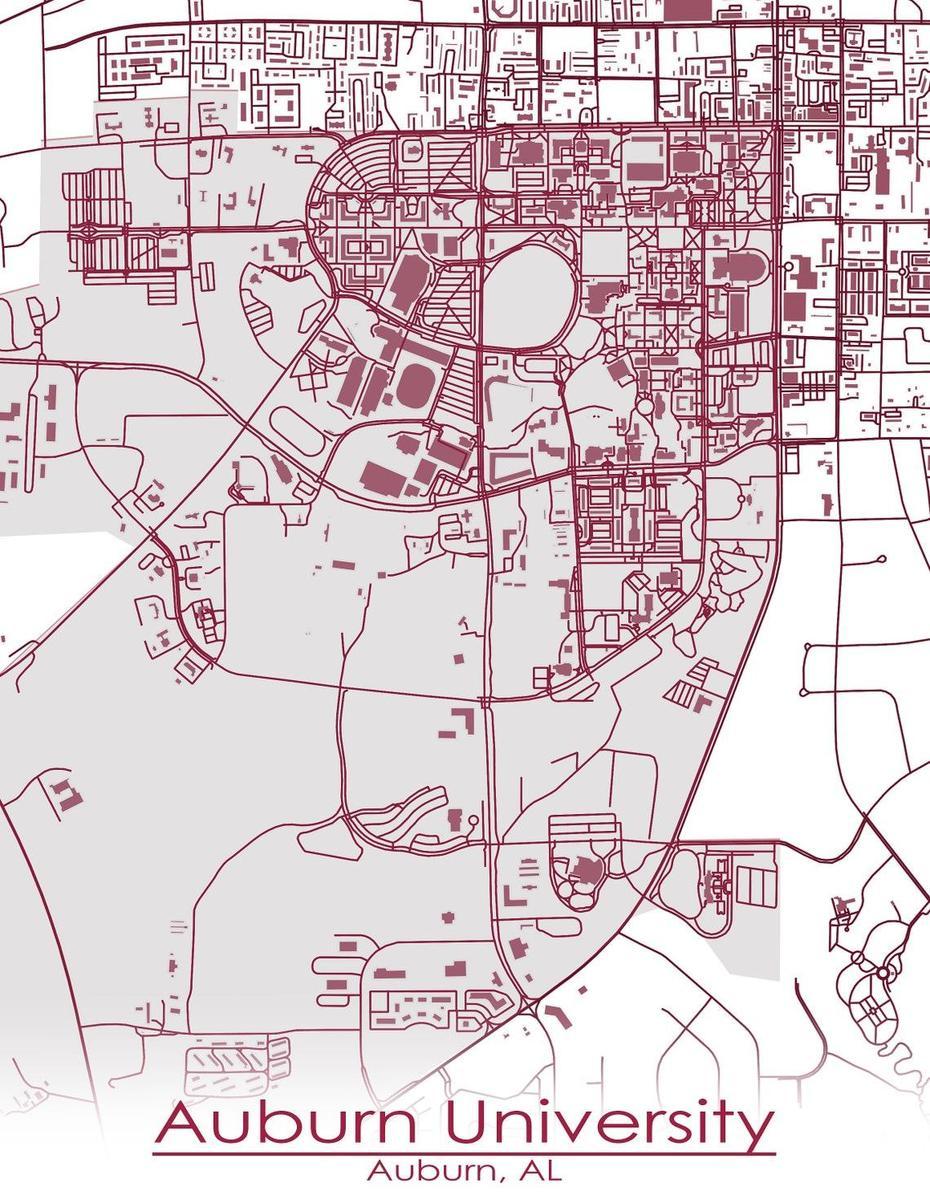 Colored Map Of Auburn University And All Its Roads | Etsy, Auburn, United States, Auburn, United States