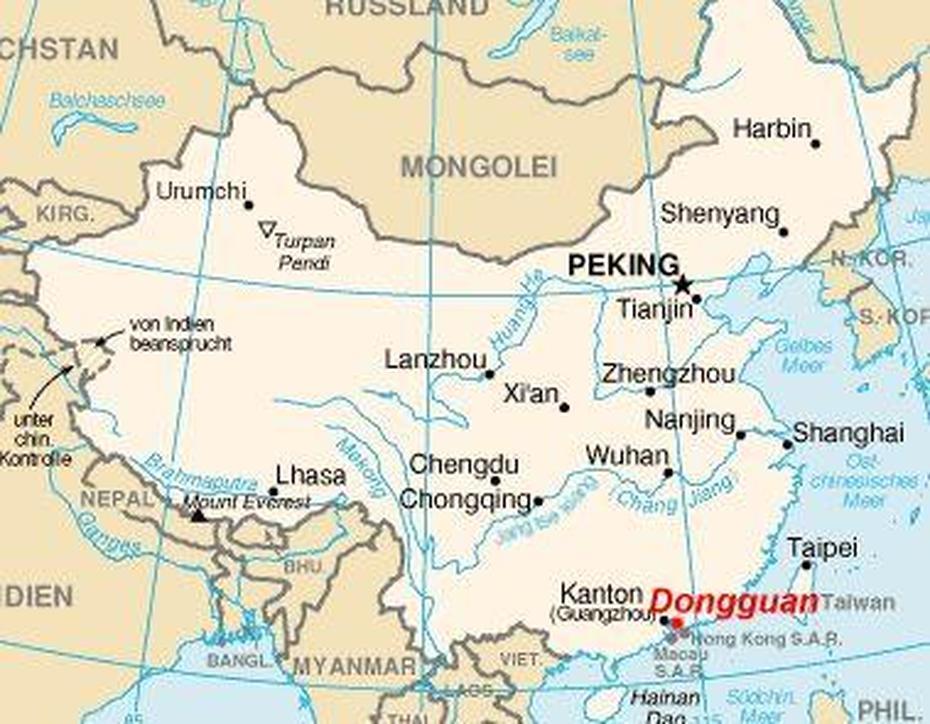 Dongguan City Guangdong Province China Map, Dongwang, China, South China, China  Graphic