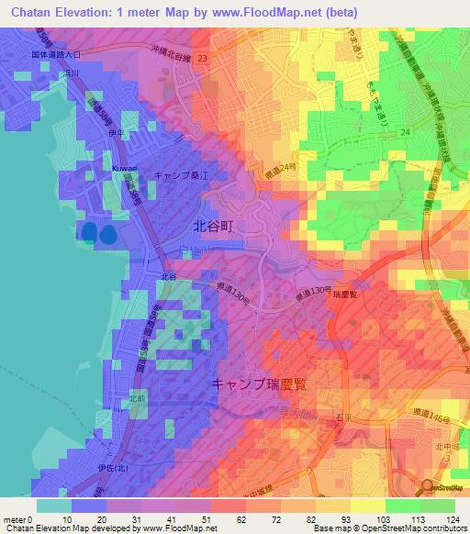 Elevation Of Chatan,Japan Elevation Map, Topography, Contour, Chatan, Japan, American Village Okinawa Japan, Okinawa  Prefecture