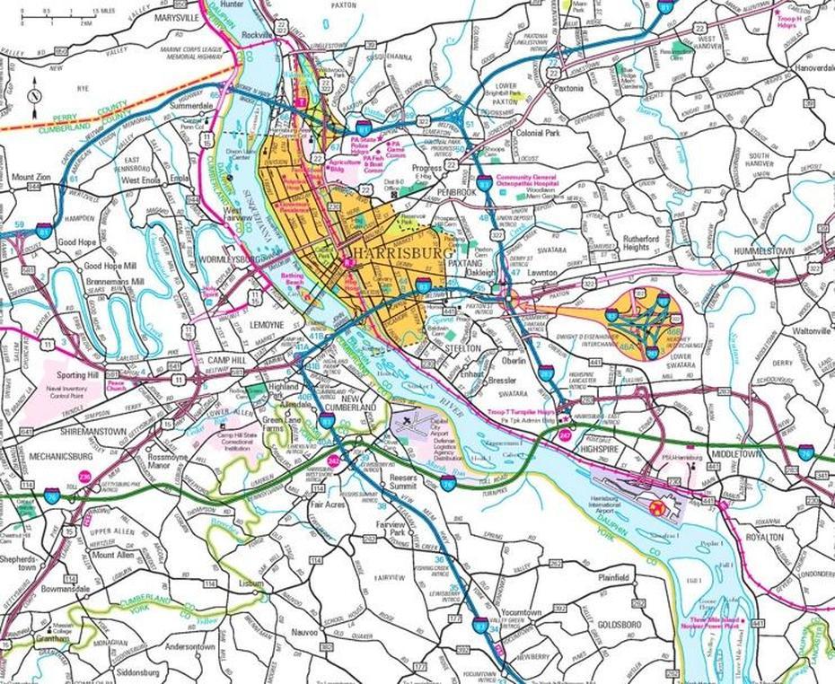 Harrisburg Area Road Map, Harrisburg, United States, Harrisburg Pa City, New Orleans On Us