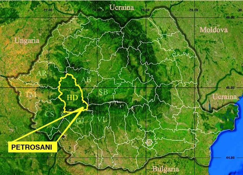 Orasul  Hunedoara, Hunedoara Romania, Harta Zona, Petroşani, Romania