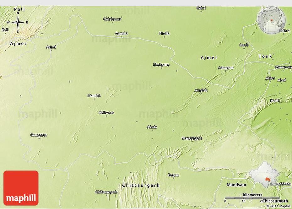 Physical 3D Map Of Bhilwara, Bhīlwāra, India, Chittorgarh India, Rajasthan Blank