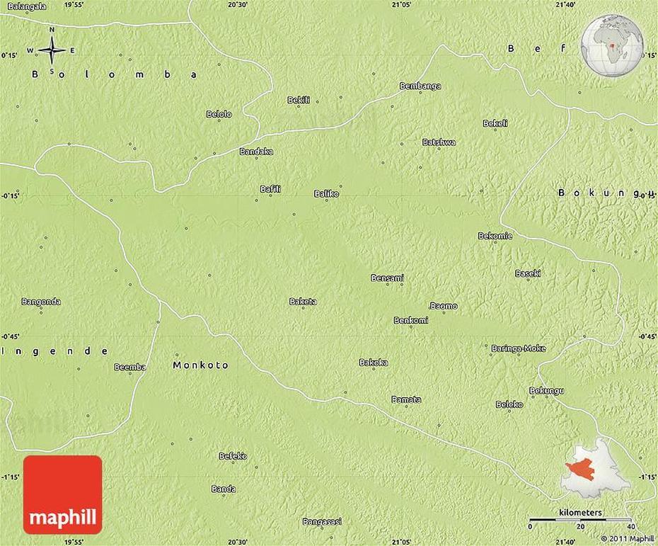 Physical Map Of Boende, Boende, Congo (Kinshasa), Kinshasa On, Congo  Africa