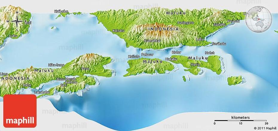 Physical Panoramic Map Of Ambon, Ambon, Indonesia, Peta Pulau  Buru, Padang Indonesia