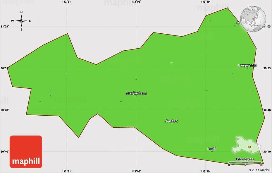 Political Simple Map Of Tianmen, Cropped Outside, Tanmen, China, China . Easy, Capital Of China