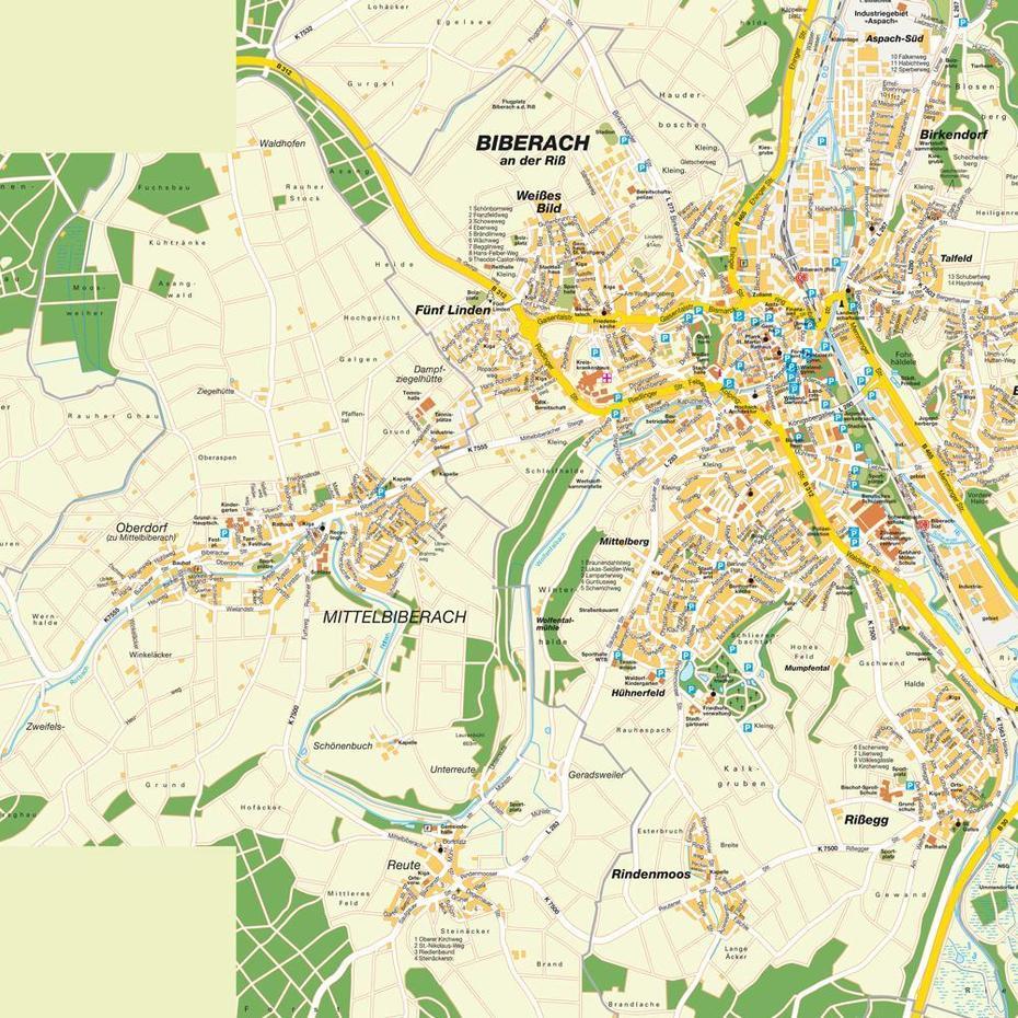 Stadtplan Biberach, Deutschland. Karte Und Routenplaner Von Hot-Maps., Biberach, Germany, Heidelberg, Crailsheim Germany