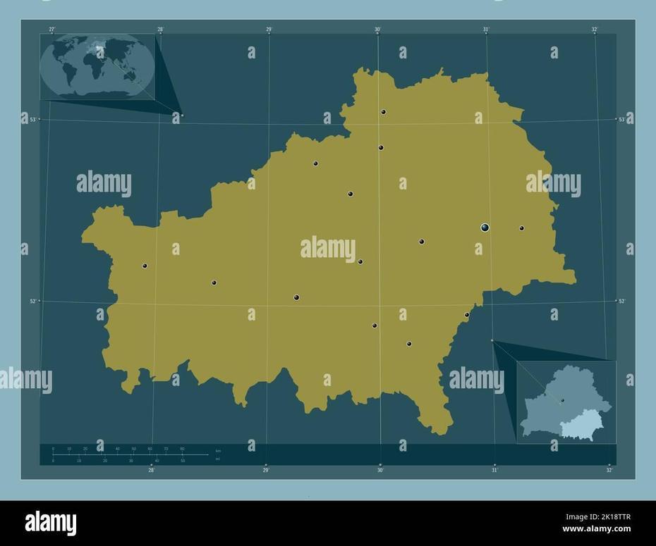 B”Homyel, Region Of Belarus. Solid Color Shape. Locations Of Major …”, Homyel’, Belarus, Belarus  With Cities, Belarus On World