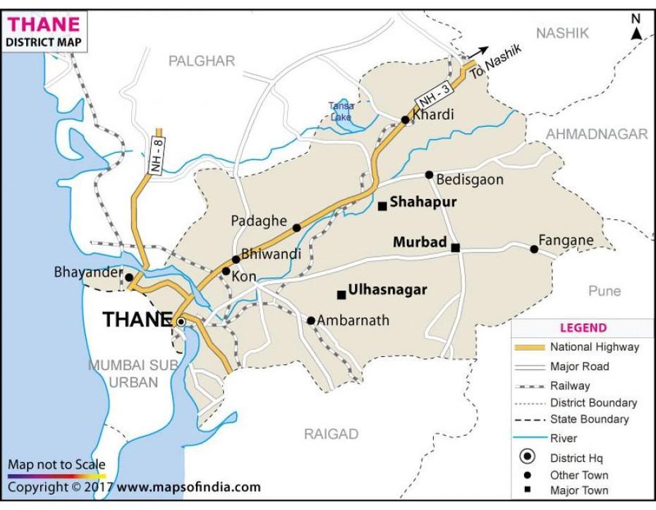 Buy Thane District Map, Thāne, India, India Elevation, Thane  Mumbai