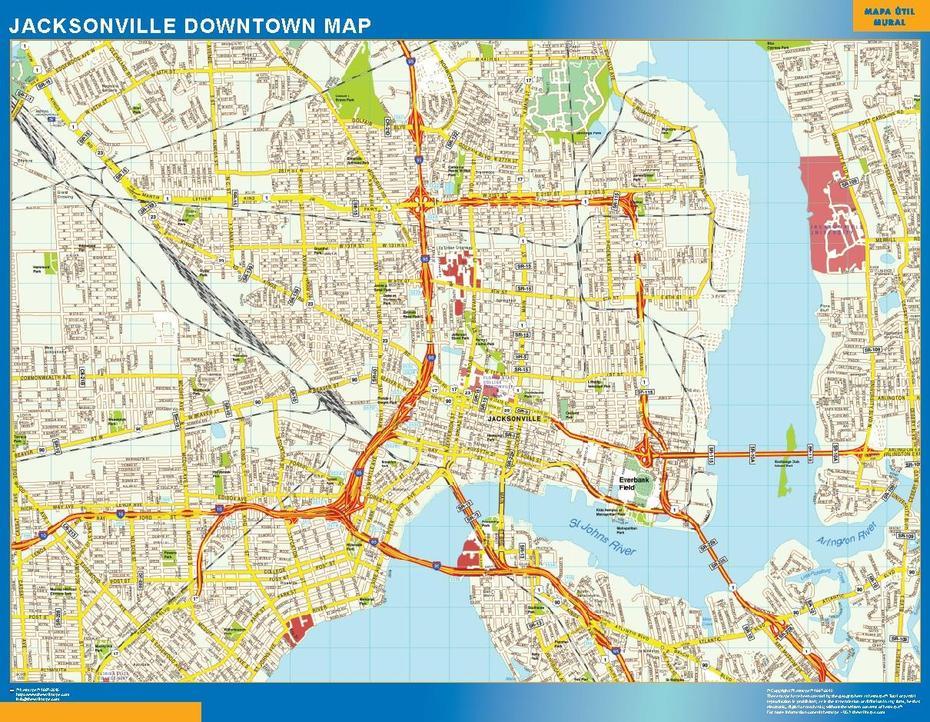 Jacksonville Downtown Biggest Wall Map | Largest Wall Maps Of The World., Jacksonville, United States, Jacksonville North Carolina, Jacksonville Stadium