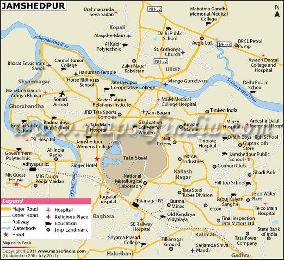 Jamshedpur City Map, Jamshedpur, India, Indore India, Bhubaneswar India