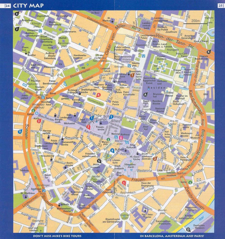 Large Detailed Travel Map Of Central Part Of Munich City | Vidiani …, Munich, Germany, Marienplatz Munich Germany, Printable  Of Munich