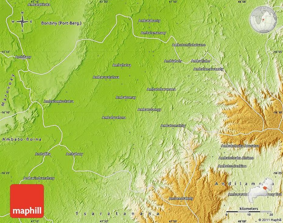 Physical Map Of Mampikony, Mampikony, Madagascar, Madagascar Road, Madagascar Mountains