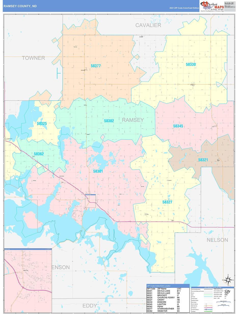 Ramsey County, Nd Wall Map Color Cast Style By Marketmaps, Ramsey, United States, 50 United States, United States America  Usa