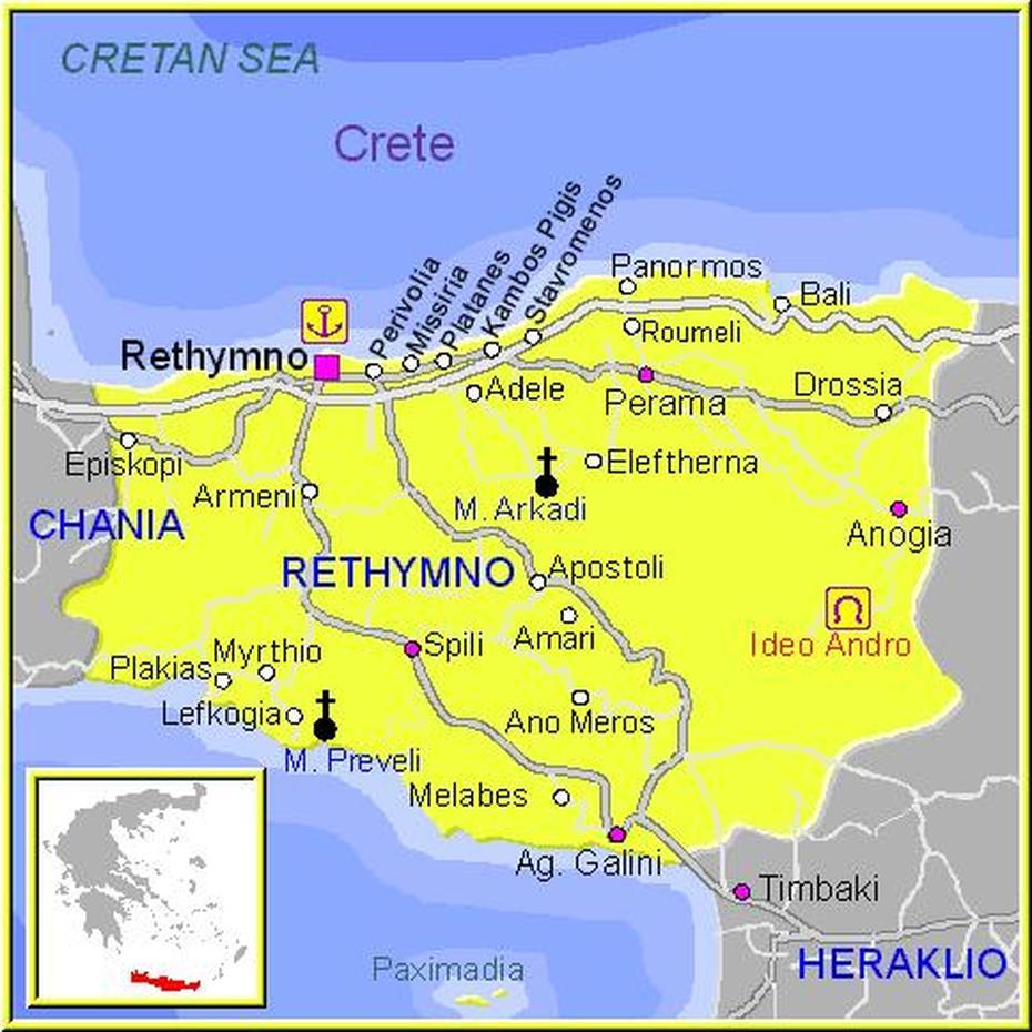 Rethymnon Map Greece  Detailed Map Of Rethymnon Crete, Réthymno, Greece, Retimno, Souda Greece