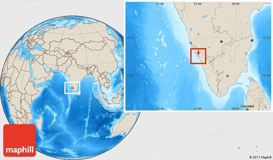 Shaded Relief Location Map Of Mahe, Mahē, India, Mahe Seychelles, Mahe  Kerala