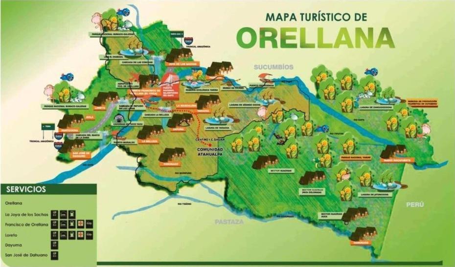 Tourist Attractions Map Of (Coca) Orellana, Ecuador – Planetandes, Puerto Francisco De Orellana, Ecuador, Amazon River Francisco De Orellana, Fransico Orellana