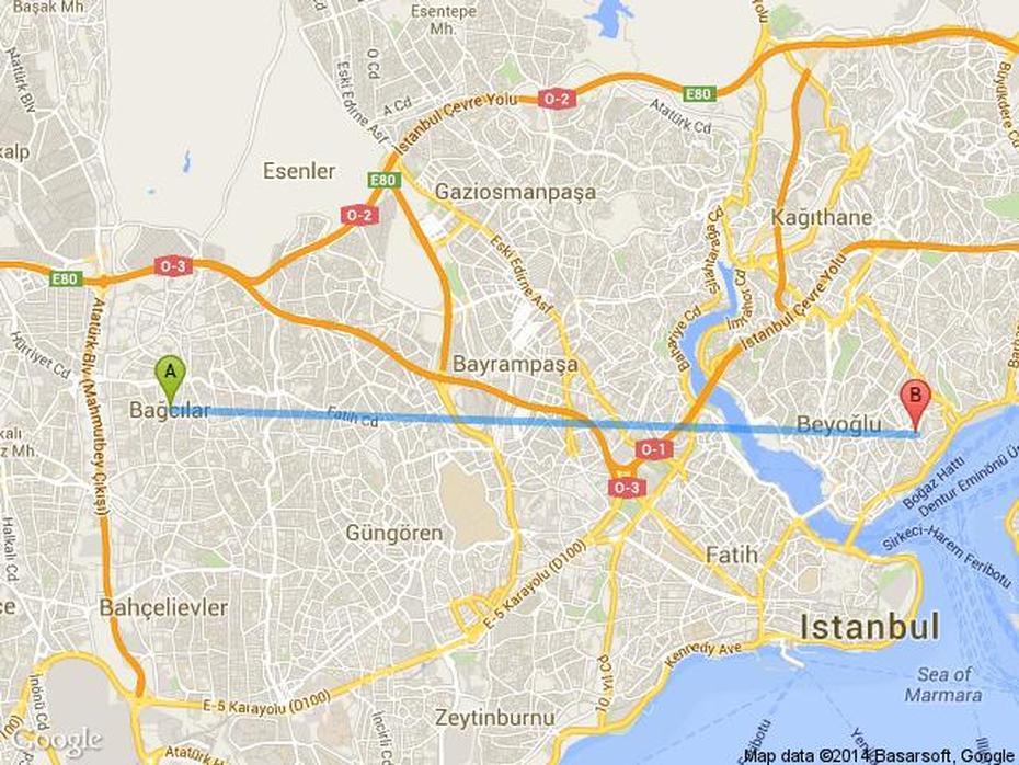 Bagclar Taksim Aras Kac Kilometre?, Bağcılar, Turkey, Istanbul  Başakşehir, Bagcilar  Harita