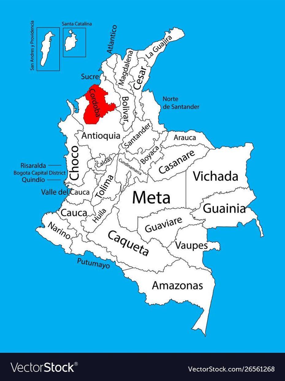 Map Region Cordoba Colombia Province Map Vector Image, Los Córdobas, Colombia, Colombia Political, Provinces Of Colombia