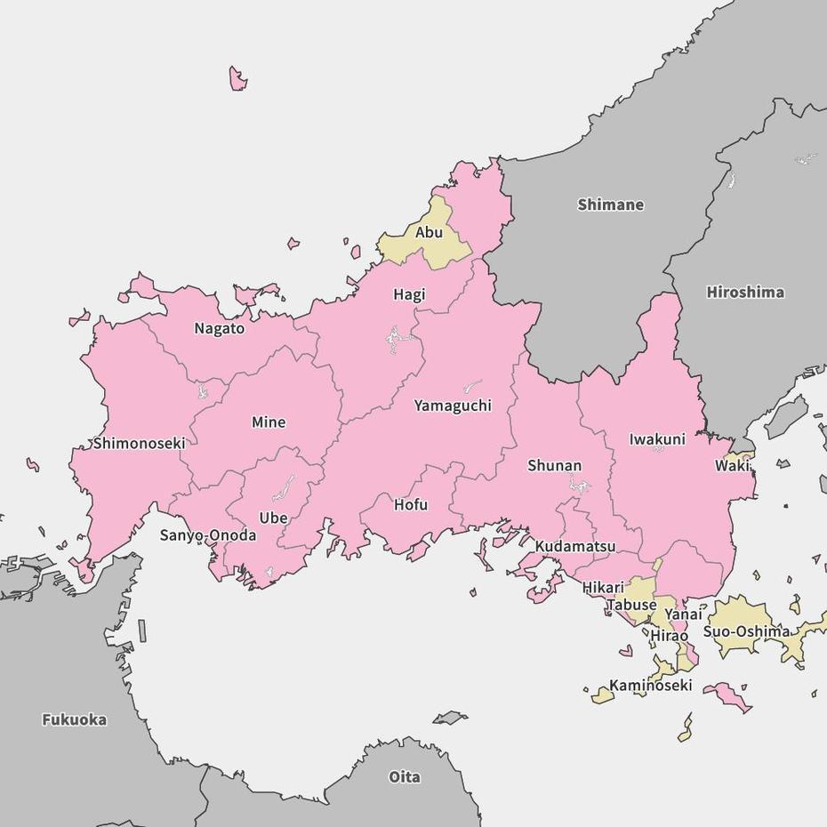 Map Of Yamaguchi Prefecture | Map-It, Ōuda-Yamaguchi, Japan, Gifu Japan, Yamaguchi Prefecture