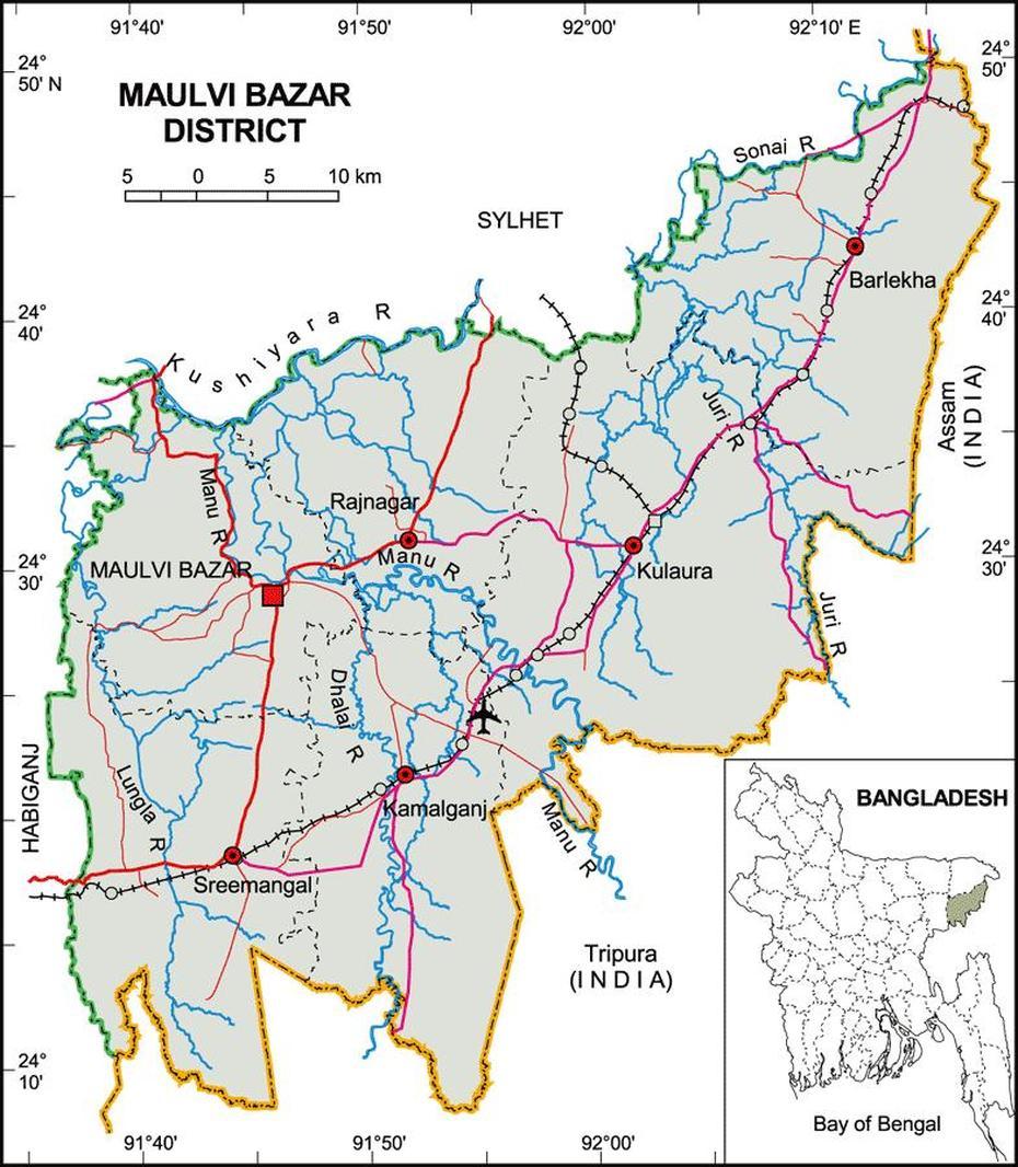 Maps Of Bangladesh: Political Map Of Maulavi Bazar District, Maulavi Bāzār, Bangladesh, Bangla  Bazar, Bangladesh Beach