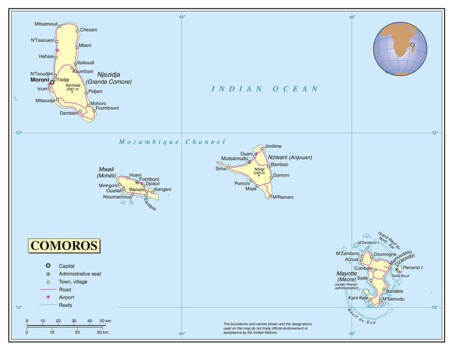 Mayotte  Africa, Les  Comores, Large Detailed, Mutsamudu, Comoros