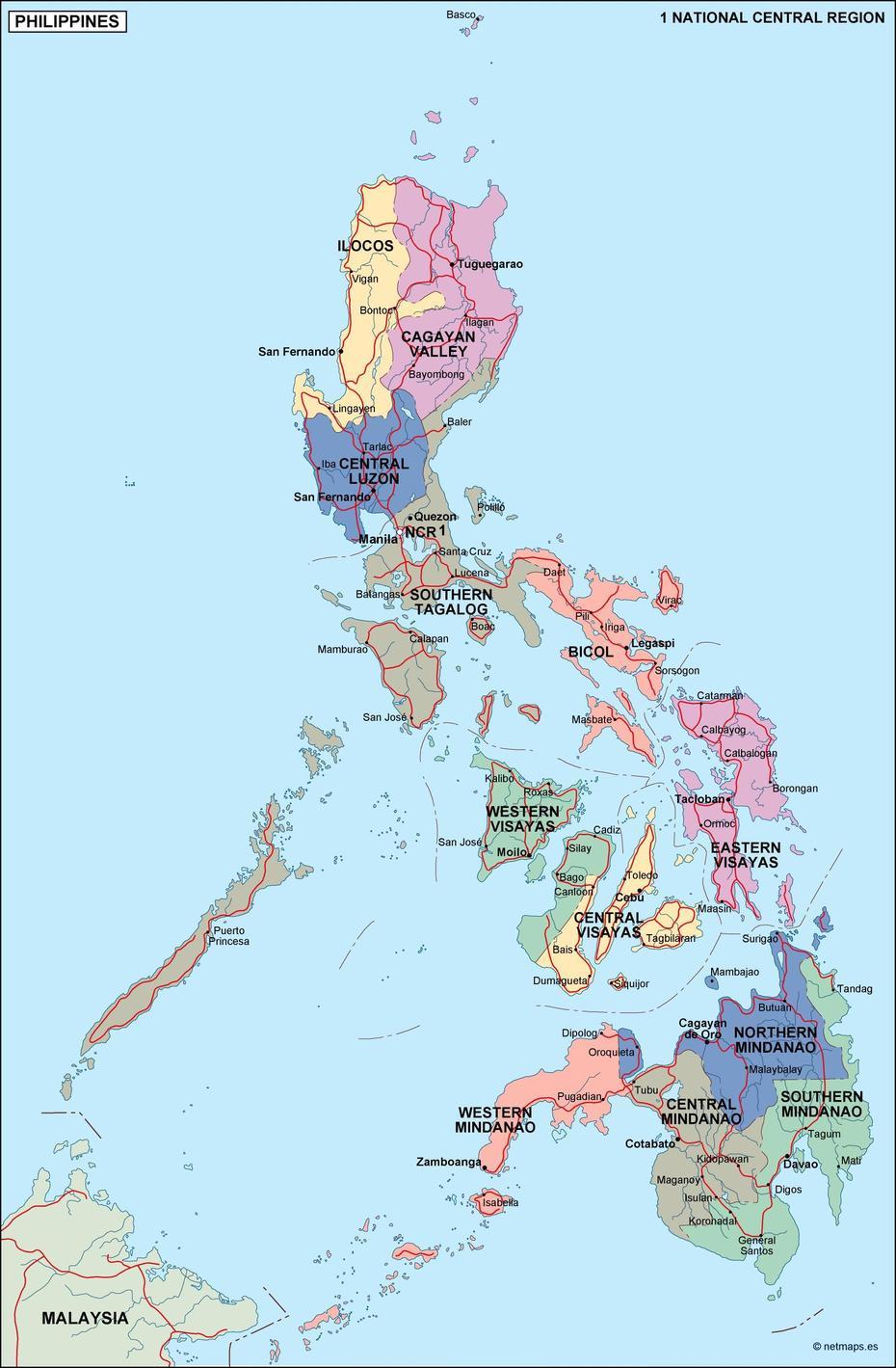 Philippines Political Map. Eps Illustrator Map | Vector World Maps, Lauaan, Philippines, Kalibo  Airport, Caticlan Philippines