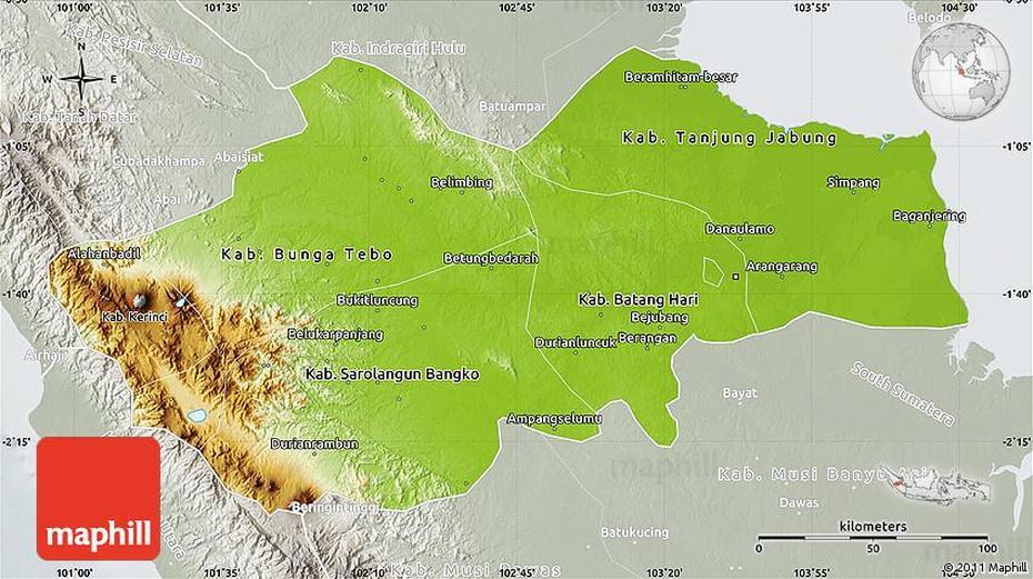 Physical Map Of Jambi, Lighten, Semi-Desaturated, Jambi, Indonesia, Medan Indonesia, Indonesia  Black