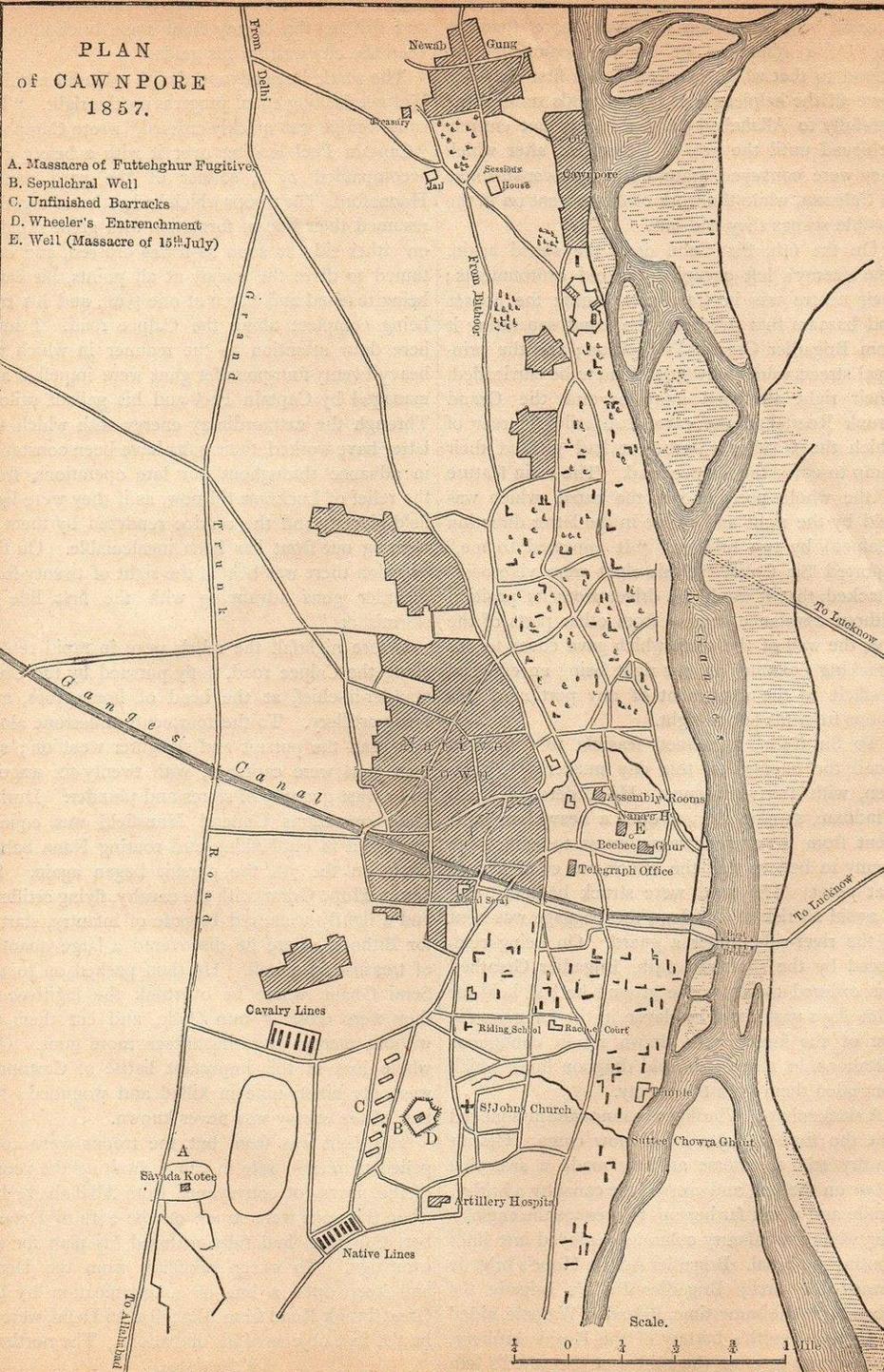 Plan Of Cawnpore (Kanpur) 1857  Tornos India, Cawnpore, India, Indian Mutiny, Ponary  Massacre