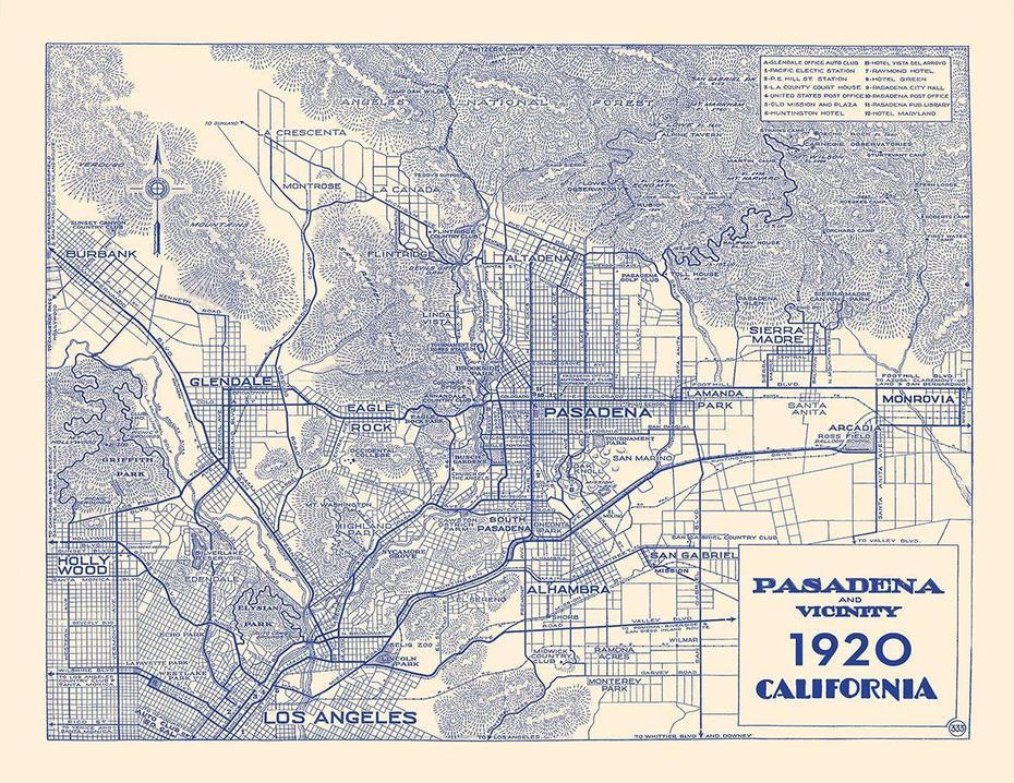 1915 Pasadena Map | Capricorn Press, Pasadena, United States, Showing United States, United States  Color