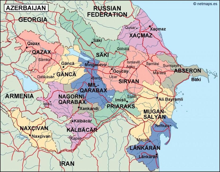Azerbaijan Political Map. Illustrator Vector Eps Maps. Eps Illustrator …, Şəmkir, Azerbaijan, South Azerbaijan, Azerbaijan Geography