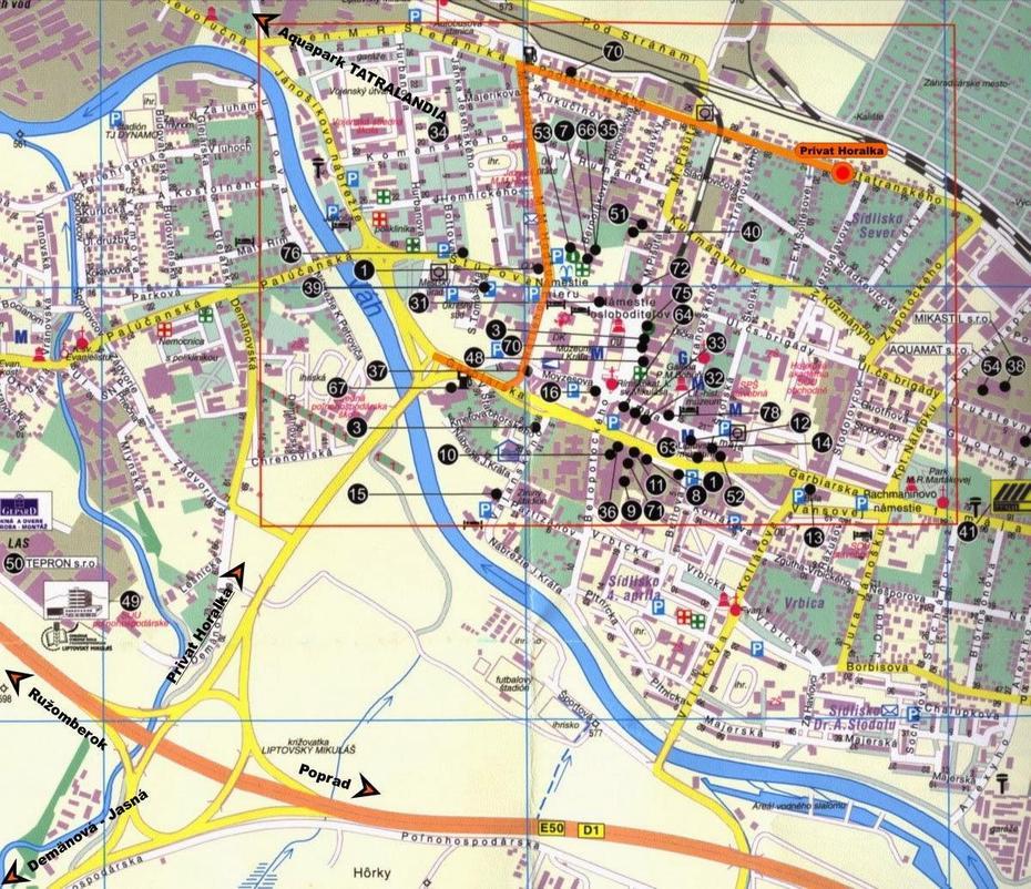 Liptovsky Mikulas Map, Liptovský Mikuláš, Slovakia, Aquapark  Tatralandia, Tatralandia  Aquapark