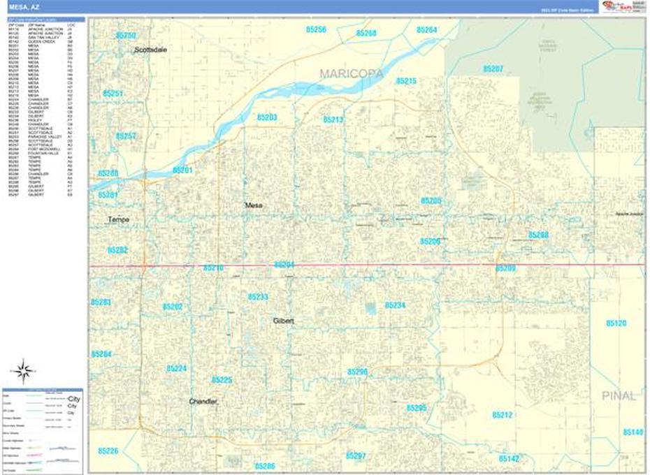 Mesa Arizona Wall Map (Basic Style) By Marketmaps – Mapsales, Mesa, United States, United States  Color, United States  With City