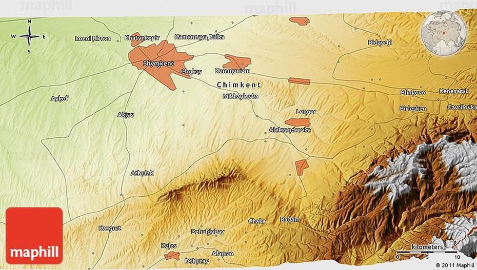 Physical 3D Map Of Shymkent, Shymkent, Kazakhstan, Kazakhstan Country, Kazakhstan Homes