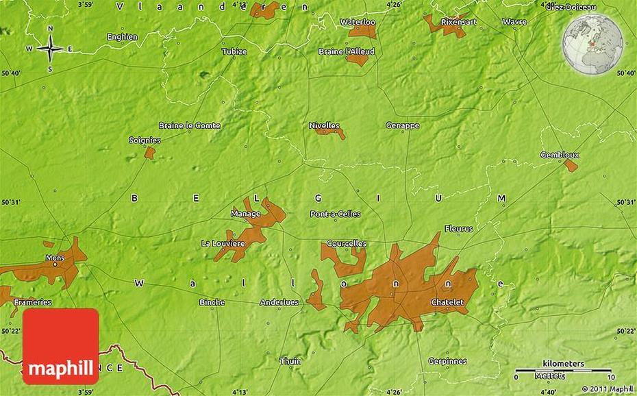 Physical Map Of Nivelles, Nivelles, Belgium, Nivelles Baulers, Belgium Streets