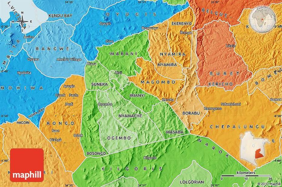 Political Shades Map Of Kisii, Kisii, Kenya, Kenya  Satellite, Kisii County