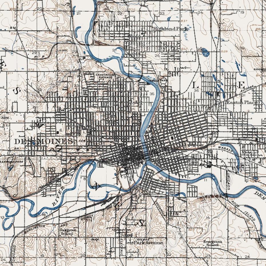 Des Moines Map Historic Topographic Map 1905 Historic | Etsy, Des Moines, United States, Des Moines Metro, Iowa State