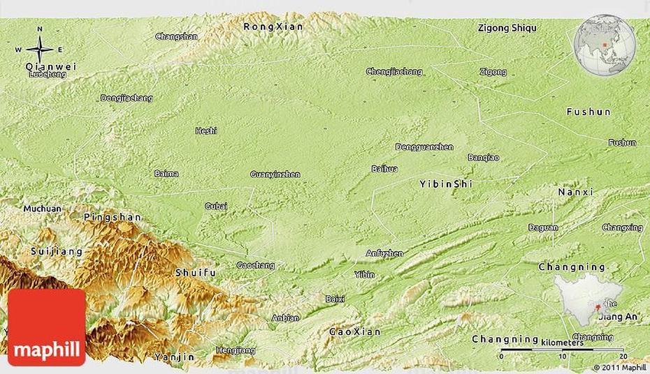 Physical Panoramic Map Of Yibin, Yibin, China, Sichuan  City, Yibin Bamboo Sea