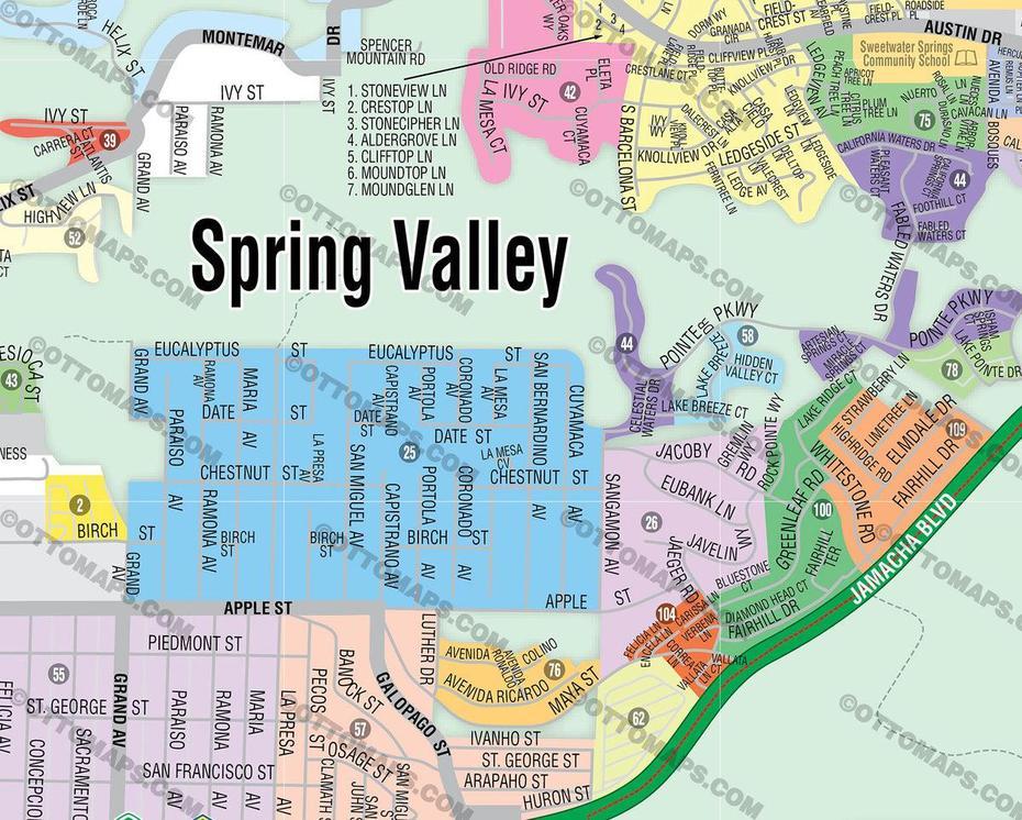 Spring Valley Map, San Diego County, Ca  Otto Maps, Spring Valley, United States, Valley Springs Ca Quest, Valley Springs Sd