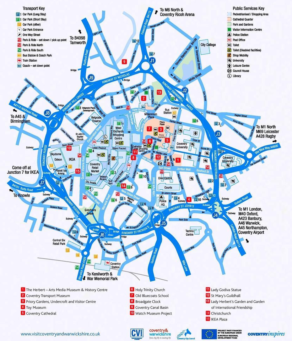 Coventry Tourist Map, Coventry, United Kingdom, London Luton, Of Luton Airport