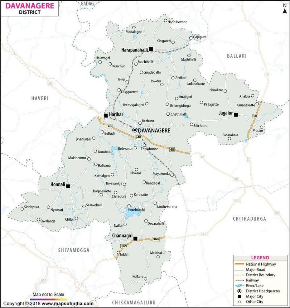 District Map Of Davangere Showing Major Roads, District Boundaries …, Davangere, India, Davangere Benne Dosa, Davangere Karnataka
