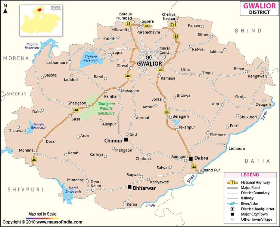 Gwalior District Map, Gwalior, India, Gwalior Kila, Gwalior City