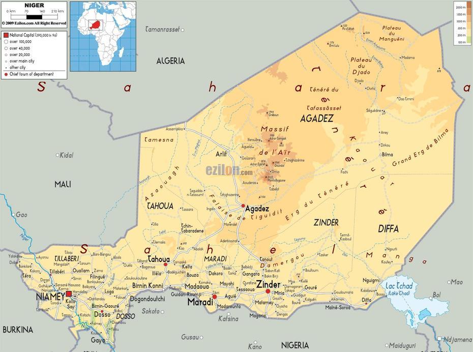 Large Physical Map Of Niger With Roads, Cities And Airports | Niger …, Dabaga, Niger, Niger Images, Niger On World